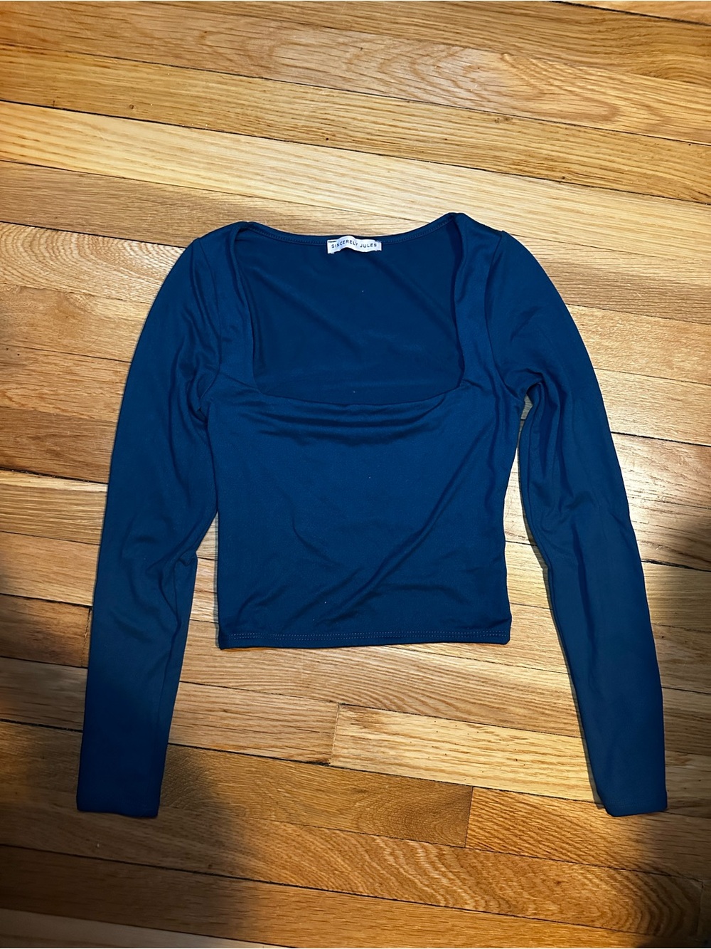 Sincerely Jules Deep Navy Square Neck Long Sleeve Crop Top